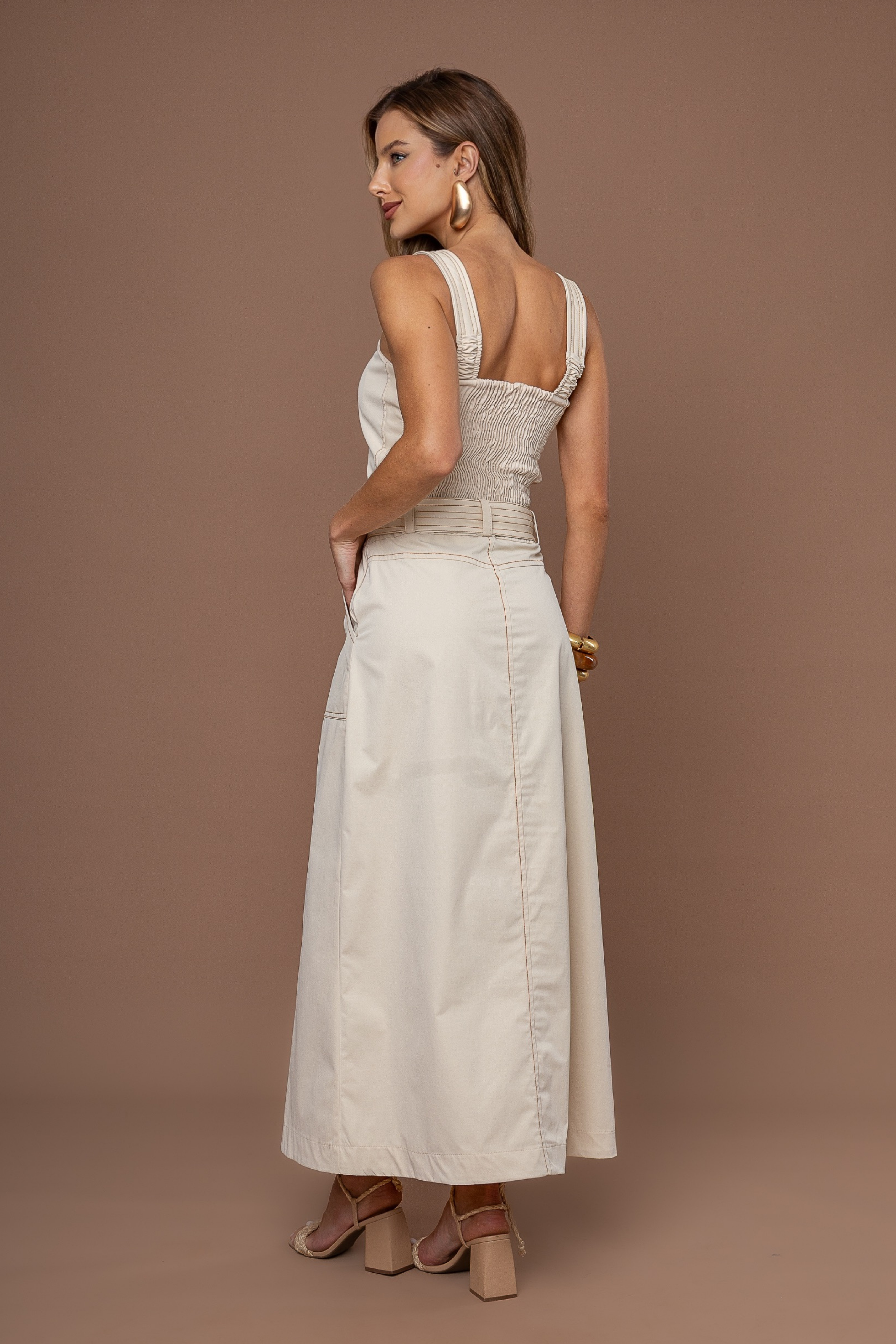 Saia de sarja longa com cinto