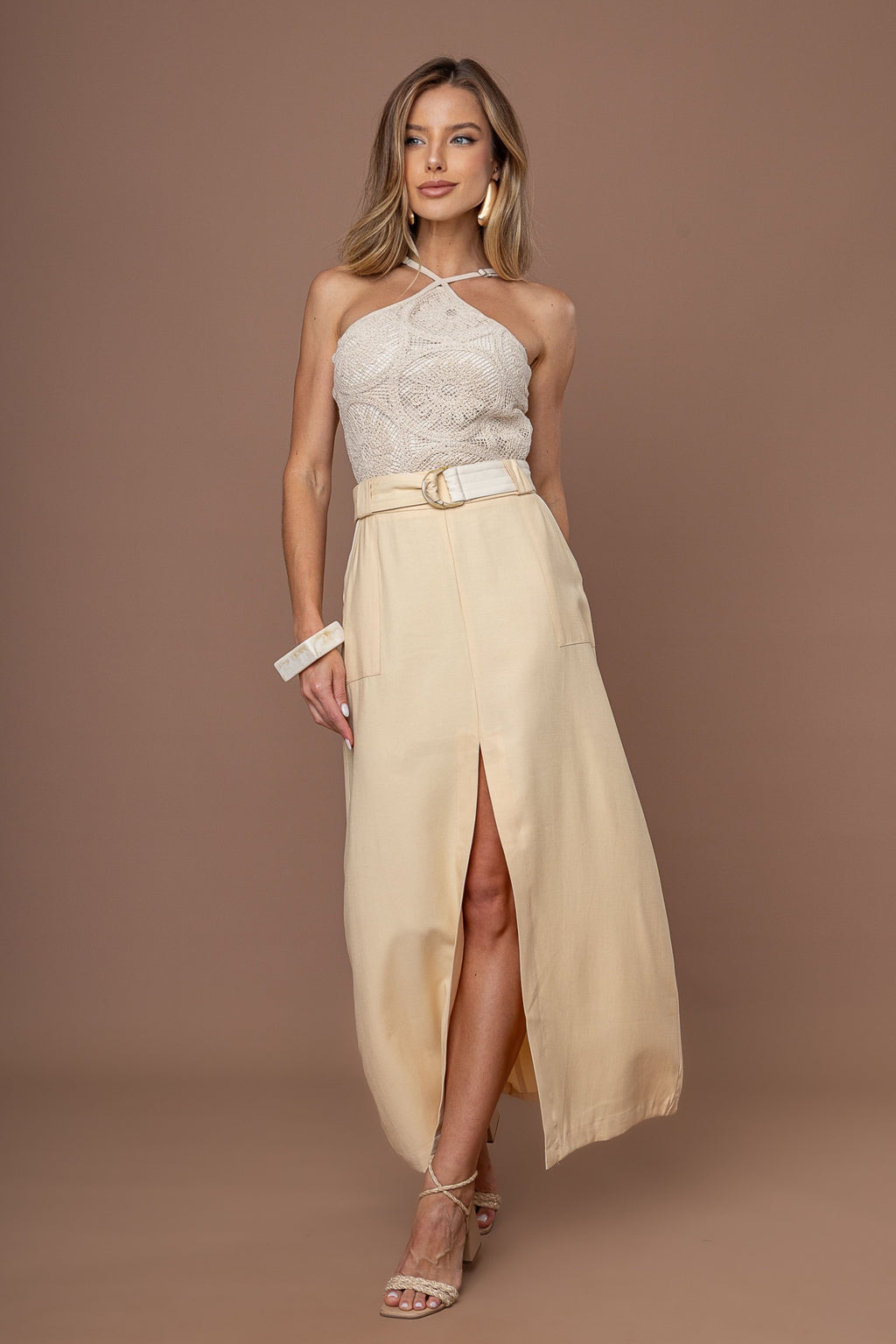 SAIA LONGA ALFAIATARIA COM CINTO COURINO