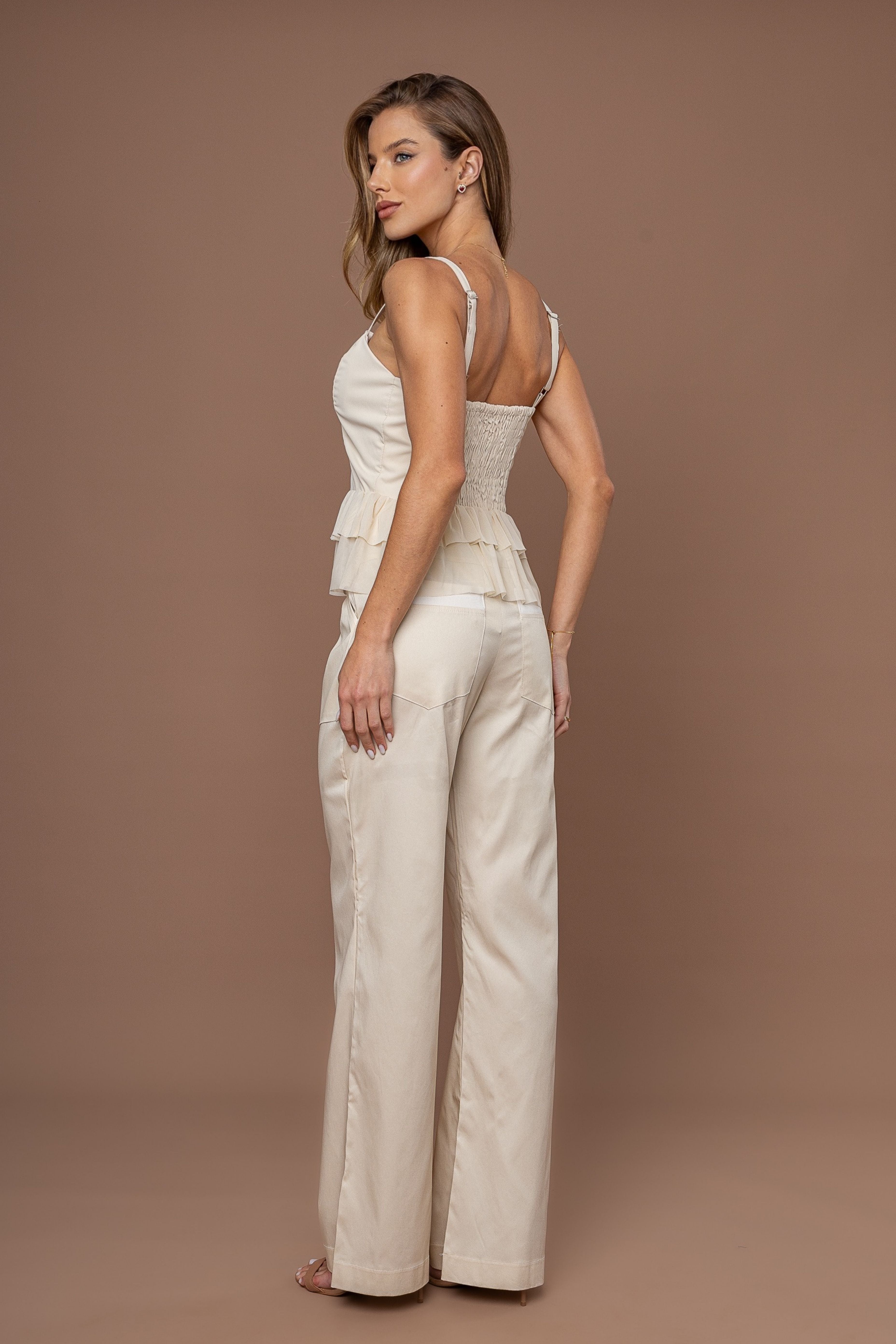 CALCA WIDE LEG COS CANELADO E CODAO COURINO