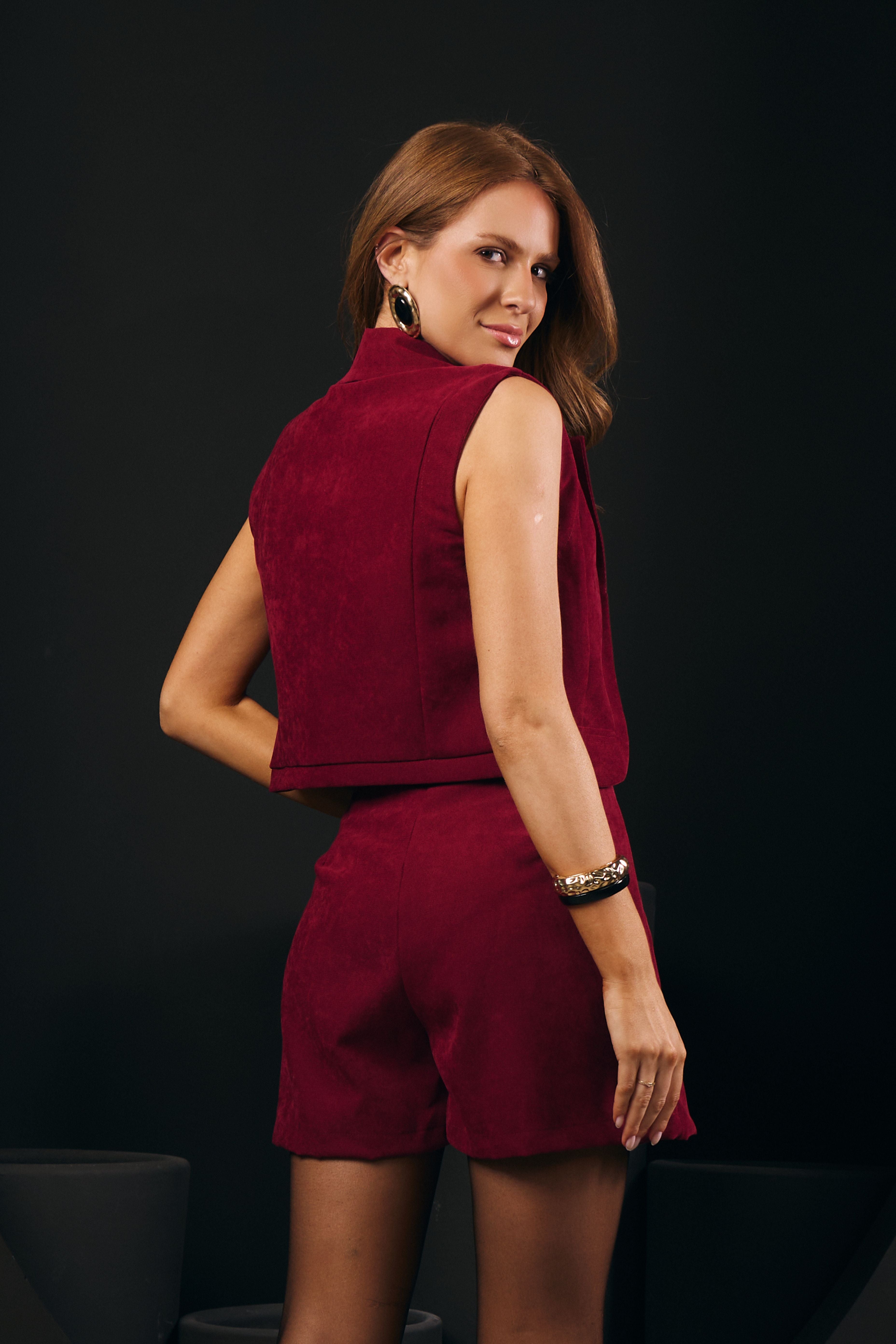 COLETE  SARJA AVELUDADA MERLOT