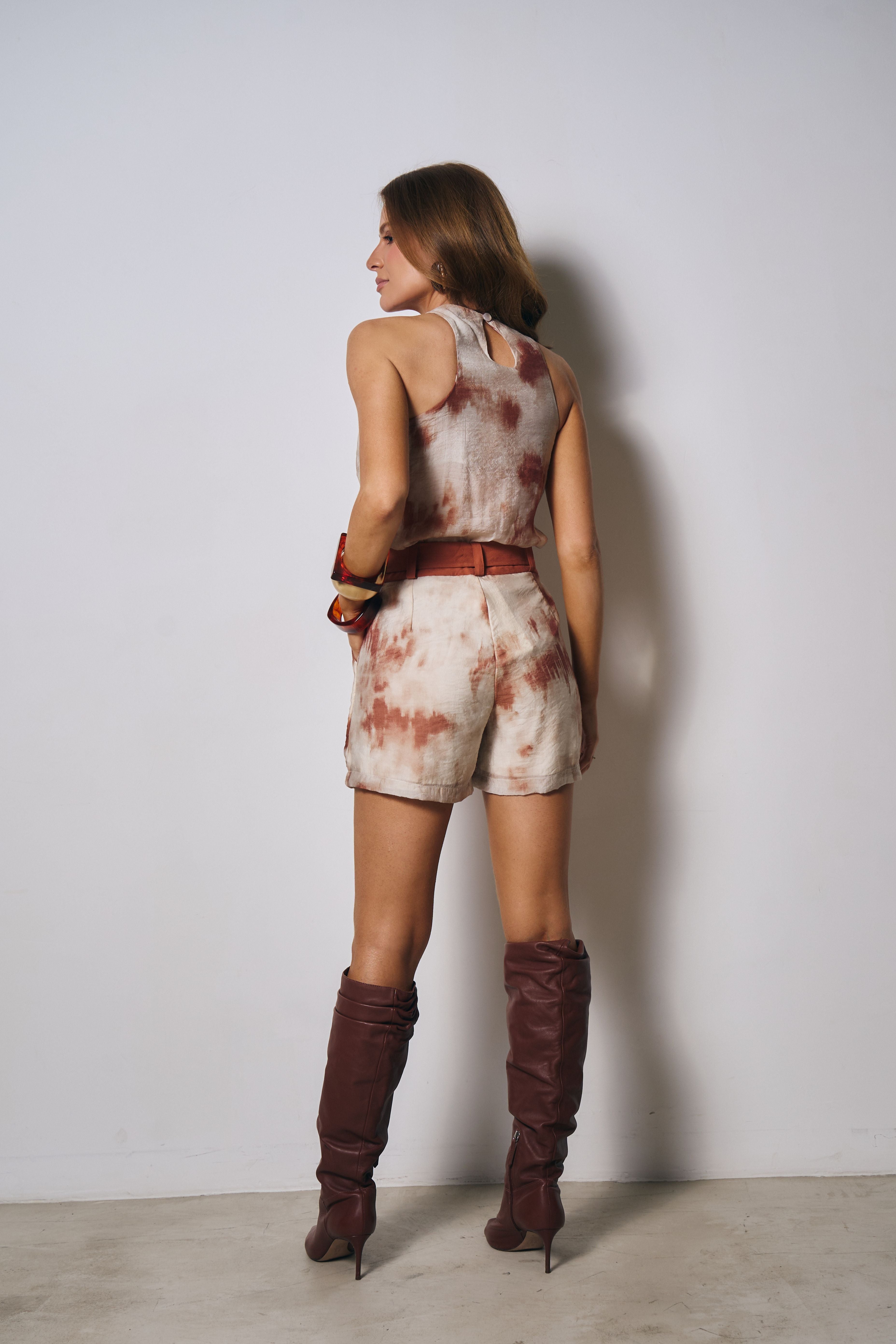 SHORTS SILK CRISTAL MARMORIZADO COM CINTO