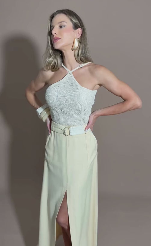 SAIA LONGA ALFAIATARIA COM CINTO COURINO